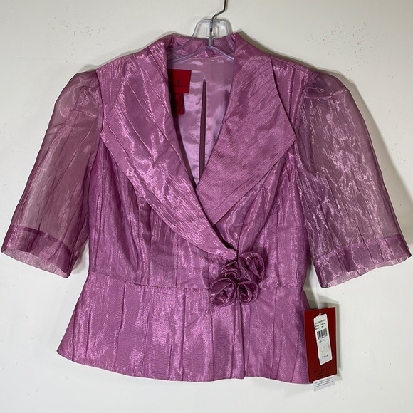 NWT. JS Collections 8 3D Floral Zipper Back Organza Blouse. - Picture 1 of 13